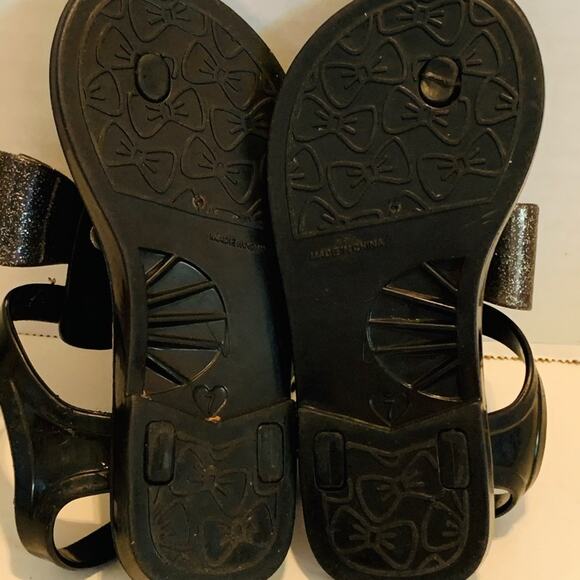JELLY Black GLITTER Double BOW THONG Strap SANDAL - Picture 5 of 7